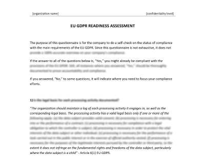 EU GDPR Readiness Assessment - Advisera